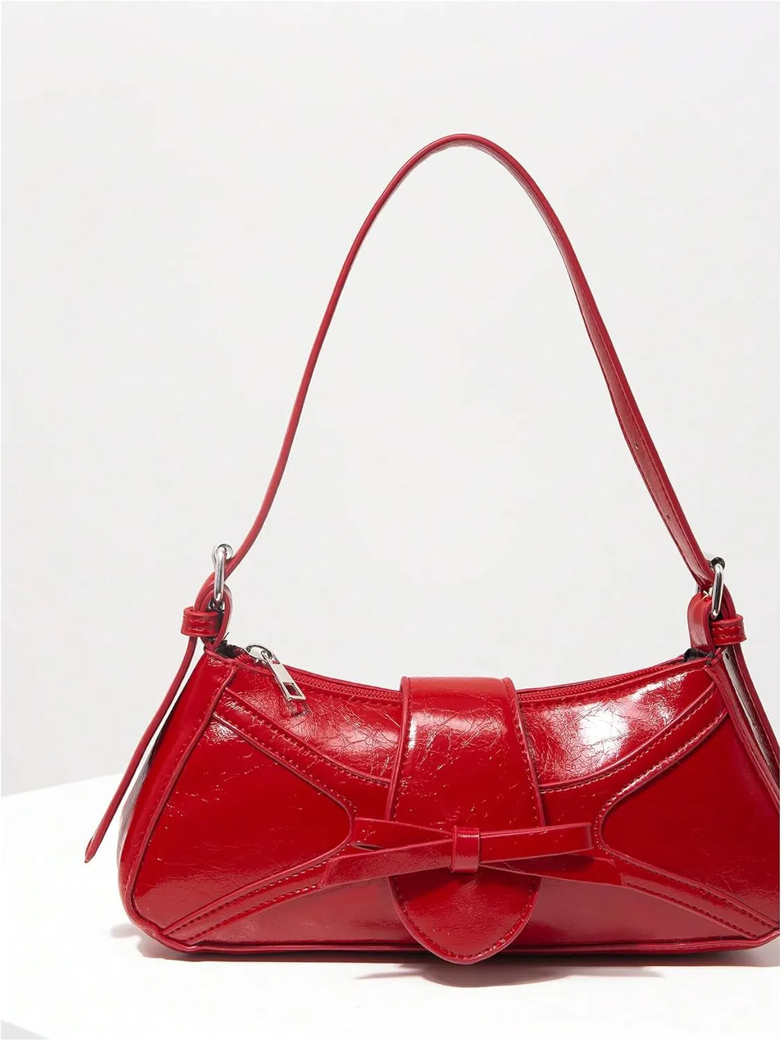 Verdusa Women's PU Leather Shoulder Bag Buckle Top Handle Underarm Bag Bow Vintage Handbags