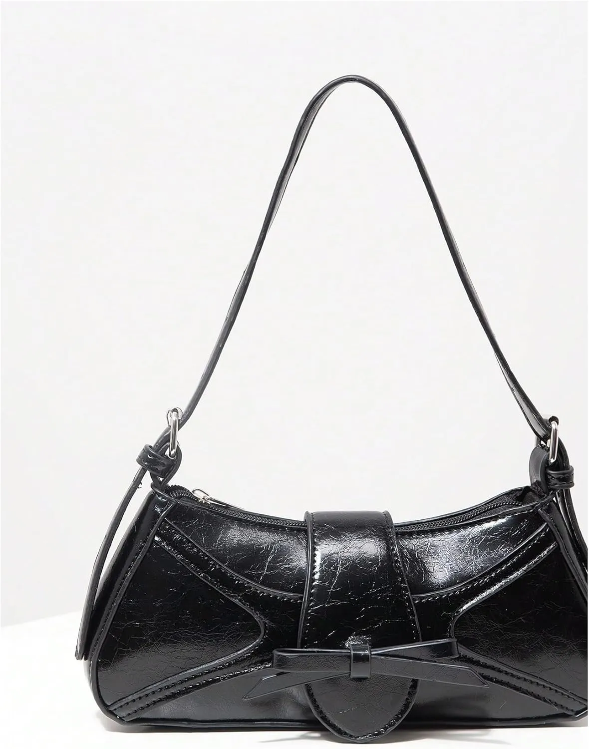 Verdusa Women's PU Leather Shoulder Bag Buckle Top Handle Underarm Bag Bow Vintage Handbags