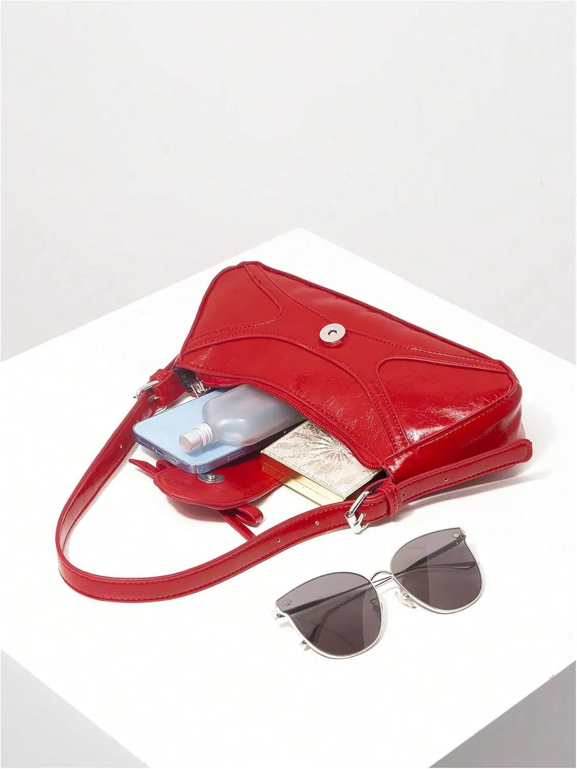 Verdusa Women's PU Leather Shoulder Bag Buckle Top Handle Underarm Bag Bow Vintage Handbags