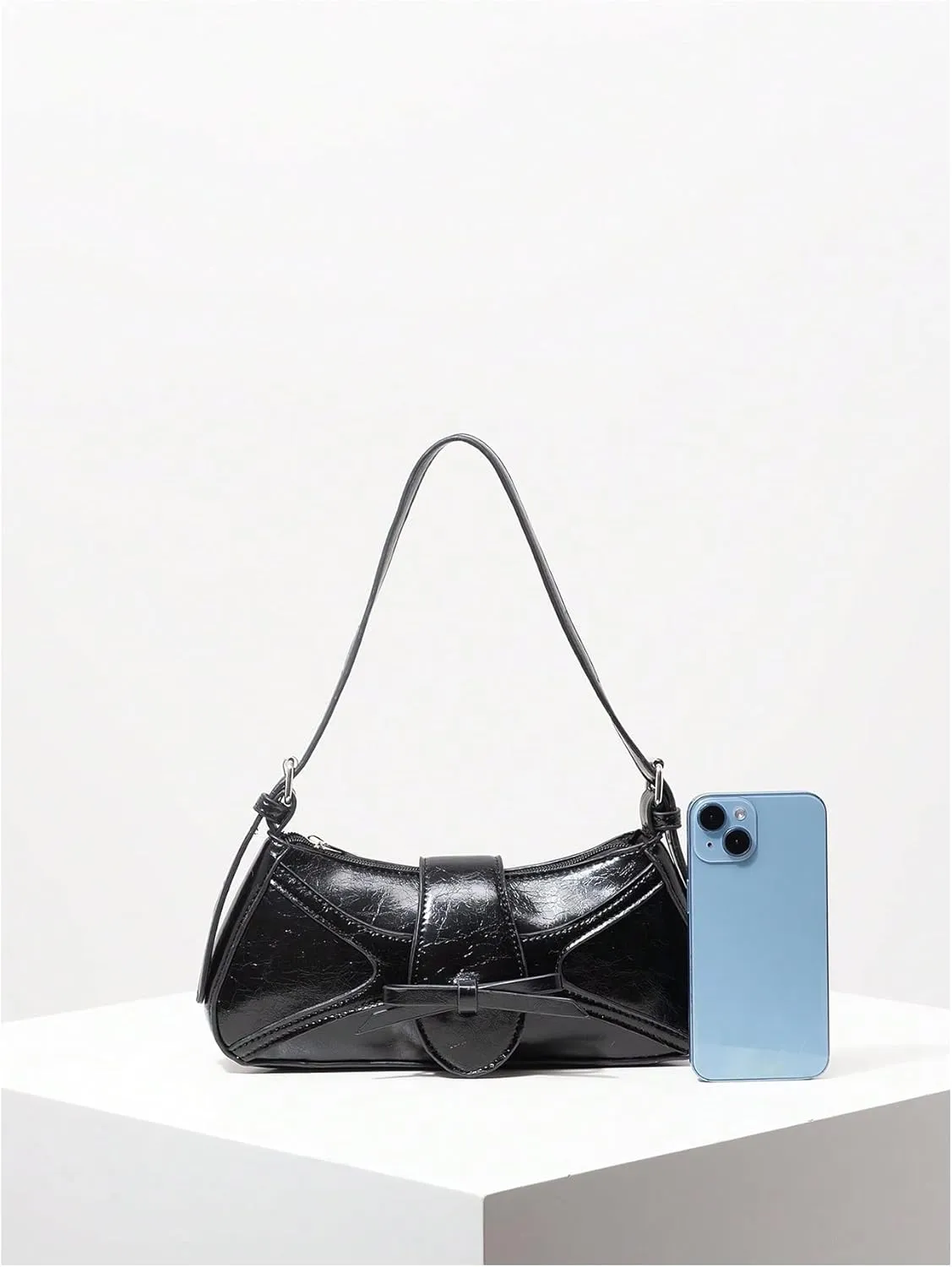 Verdusa Women's PU Leather Shoulder Bag Buckle Top Handle Underarm Bag Bow Vintage Handbags
