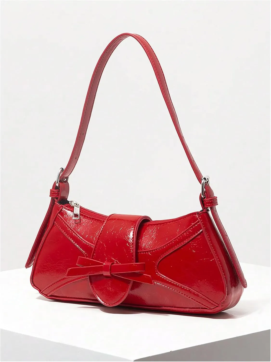 Verdusa Women's PU Leather Shoulder Bag Buckle Top Handle Underarm Bag Bow Vintage Handbags
