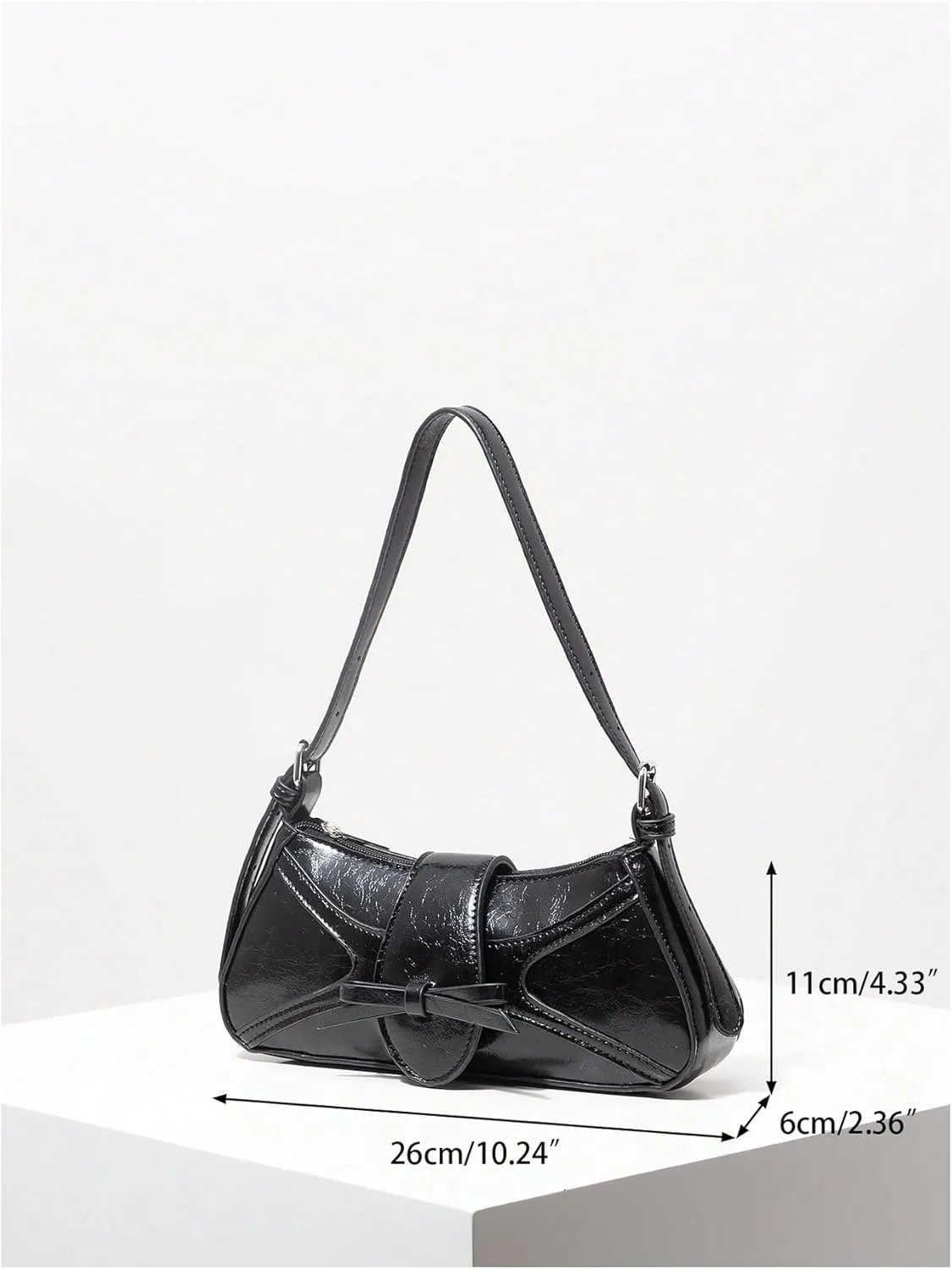 Verdusa Women's PU Leather Shoulder Bag Buckle Top Handle Underarm Bag Bow Vintage Handbags