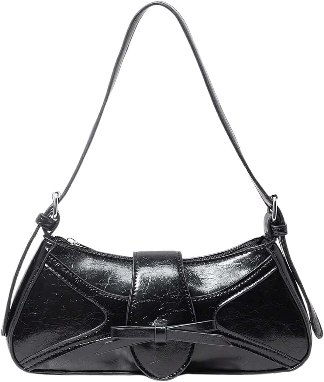 Verdusa Women's PU Leather Shoulder Bag Buckle Top Handle Underarm Bag Bow Vintage Handbags