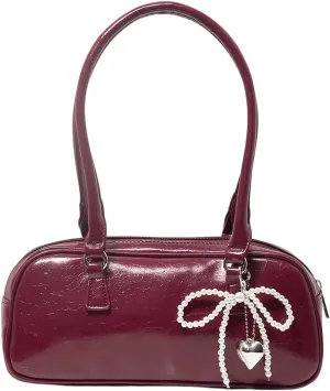 Verdusa Women's Vintage PU Leather Shoulder Handbags Double Strap Square Underarm Bags with Bow Decor
