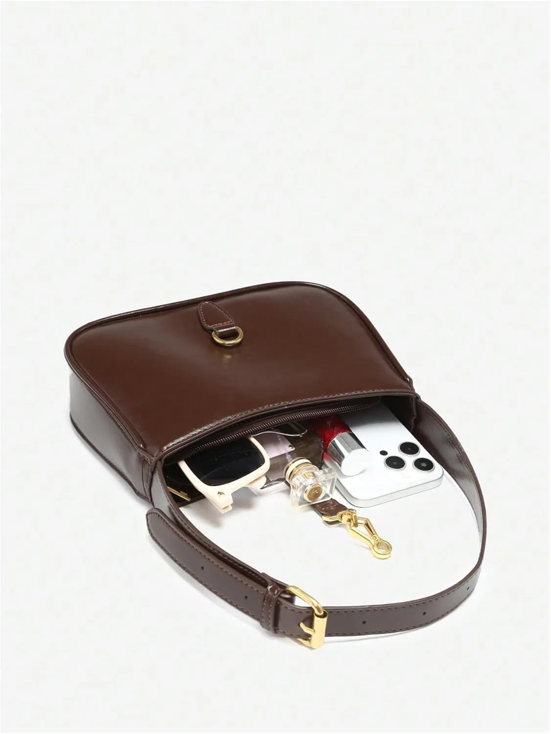 Verdusa Women's Vintage PU Leather Underarm Shoulder Bag Metal Buckle Square Handbags