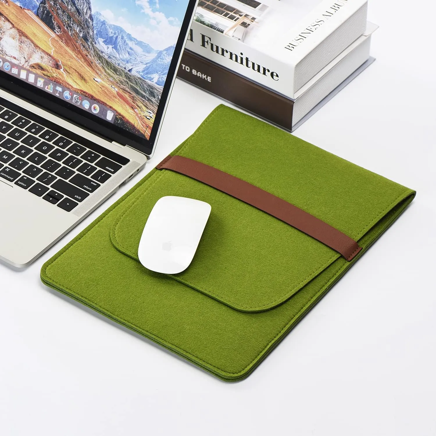 Vertical 15 Inch MacBook Pro Sleeve Protective Laptop Case for 16 Inch MacBook Pro 2019, 15 Inch MacBook Pro 2015-2019, Dell XPS 15 with Small Felt Accessory Bag(Army Green)