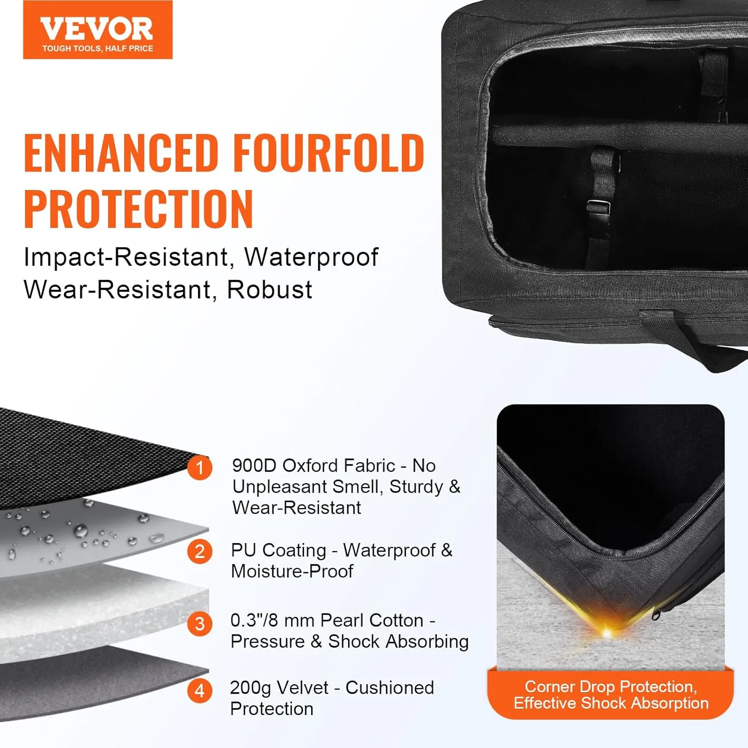 VEVOR Telescope Case, 30.3", Telescope Storage Bag with Fixed Buckles, Multi-Pocket & Detachable Divider, Shock-Absorbent Telescope Travel Carrying Bag for Optical Tube & Tripod, Counterweight Pocket
