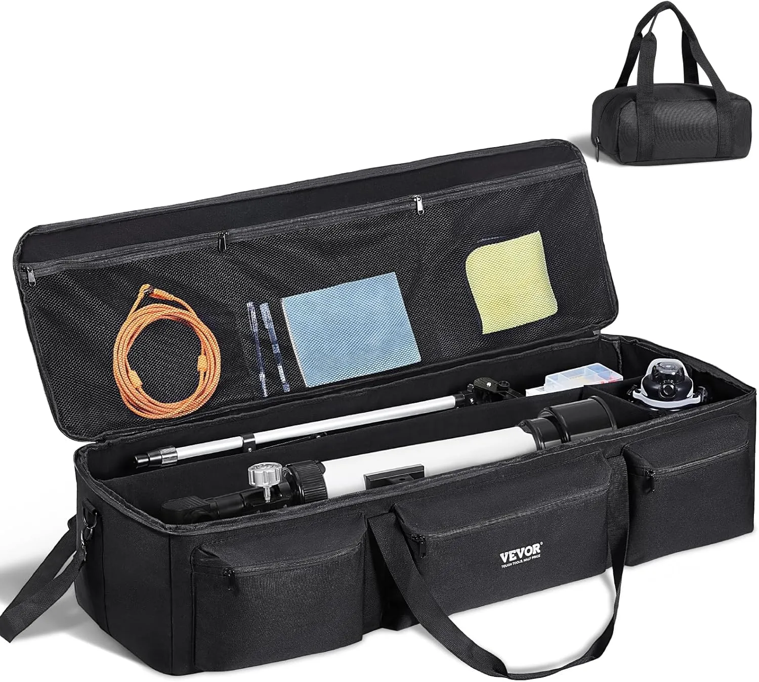 VEVOR Telescope Case, 40.7", Telescope Large Storage Bag with Fixed Buckles, Multi-Pocket & Detachable Divider, Shock-Absorbent Telescope Carrying Case for Optical Tube & Tripod, Counterweight Pocket