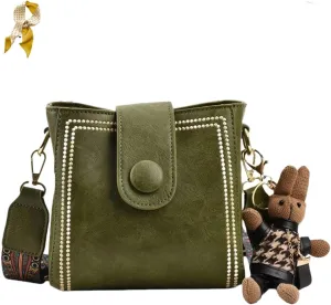 Vintage Fashion Bag With Adjustable Wider Shoulder Strap,Retro Small Water Bucket Bag,Leather Large Crossbody Purse for Women