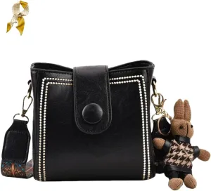 Vintage Fashion Bag With Adjustable Wider Shoulder Strap,Retro Small Water Bucket Bag,Leather Large Crossbody Purse for Women