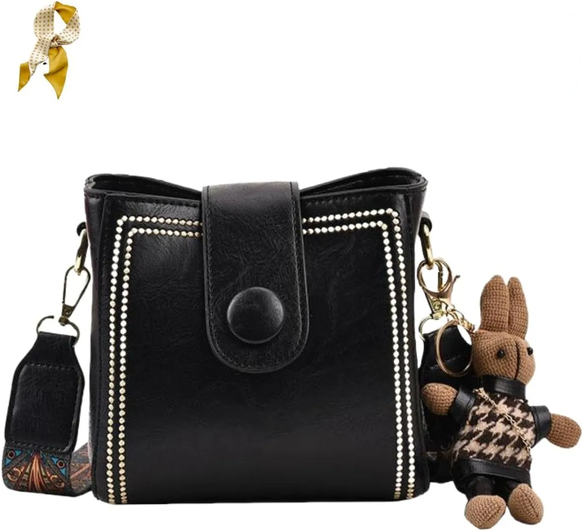Vintage Fashion Bag With Adjustable Wider Shoulder Strap,Retro Small Water Bucket Bag,Leather Large Crossbody Purse for Women