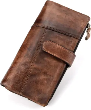 Vintage Genuine Leather Long Wallet Men Women Credit Card Holder Purse Zipper Business Moible Phone Wallet,C