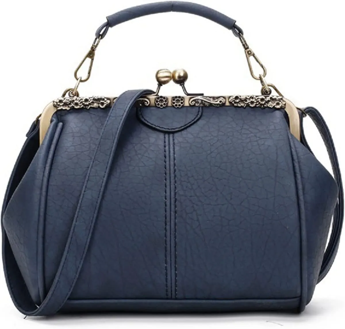 Vintage Hollow Handbag for Women Leather Shoulder Bag Evening Clutch Bag Kiss Lock Closure Crossbody Bag Purse