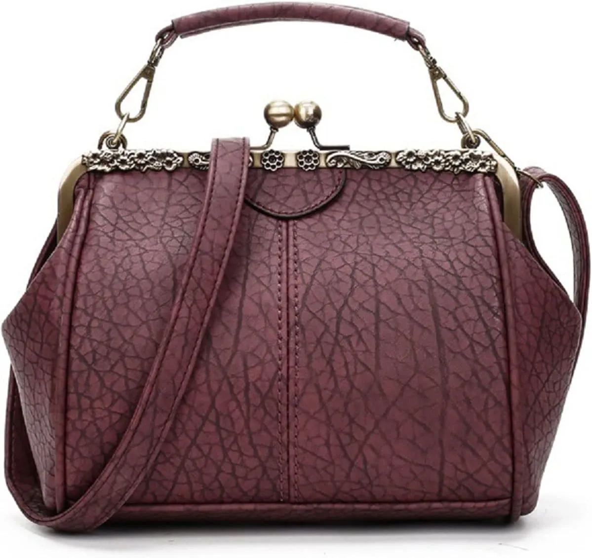 Vintage Hollow Handbag for Women Leather Shoulder Bag Evening Clutch Bag Kiss Lock Closure Crossbody Bag Purse