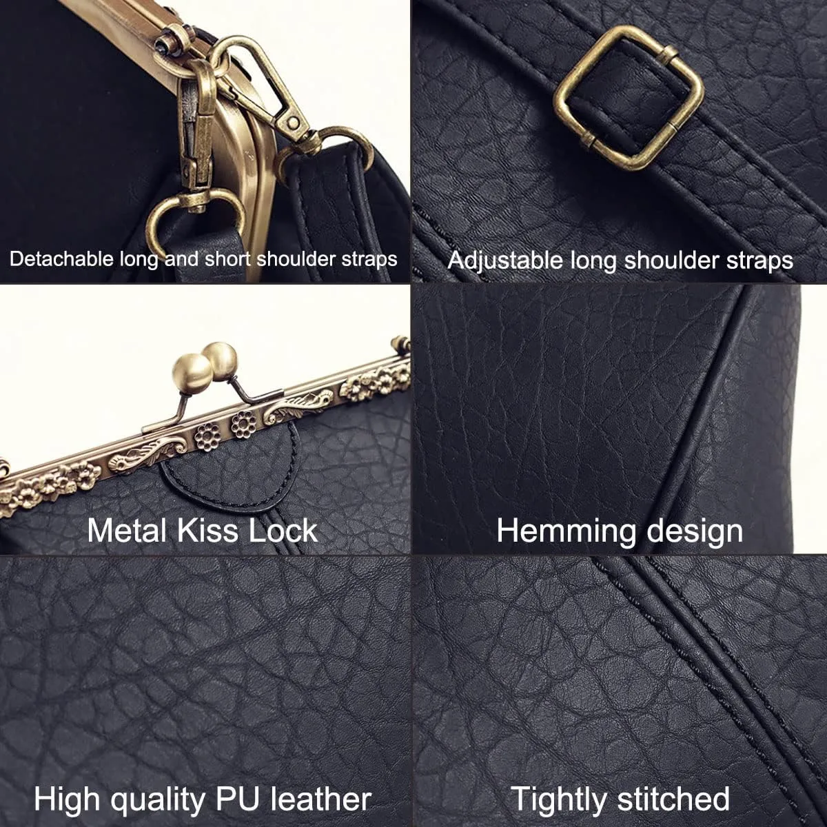 Vintage Hollow Handbag for Women Leather Shoulder Bag Evening Clutch Bag Kiss Lock Closure Crossbody Bag Purse
