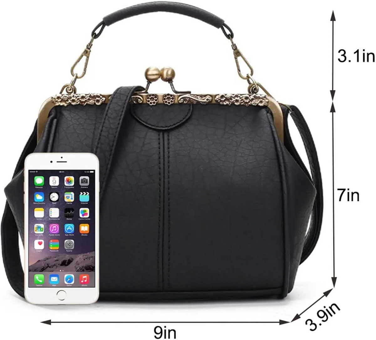Vintage Hollow Handbag for Women Leather Shoulder Bag Evening Clutch Bag Kiss Lock Closure Crossbody Bag Purse
