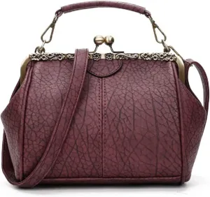 Vintage Hollow Handbag for Women Leather Shoulder Bag Evening Clutch Bag Kiss Lock Closure Crossbody Bag Purse