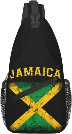 Vintage Jamaica Flag Cross Chest Bag Crossbody Bags Sling Backpack Gym Shoulder Bags Sports Fanny Pack Adjustable Travel Daypack Diagonally Casual Rucksack