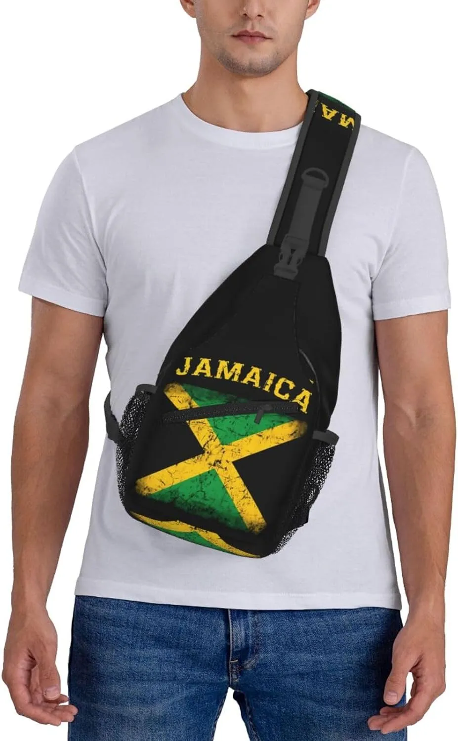 Vintage Jamaica Flag Cross Chest Bag Crossbody Bags Sling Backpack Gym Shoulder Bags Sports Fanny Pack Adjustable Travel Daypack Diagonally Casual Rucksack
