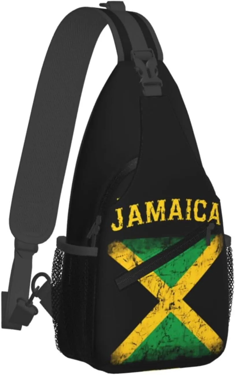 Vintage Jamaica Flag Cross Chest Bag Crossbody Bags Sling Backpack Gym Shoulder Bags Sports Fanny Pack Adjustable Travel Daypack Diagonally Casual Rucksack