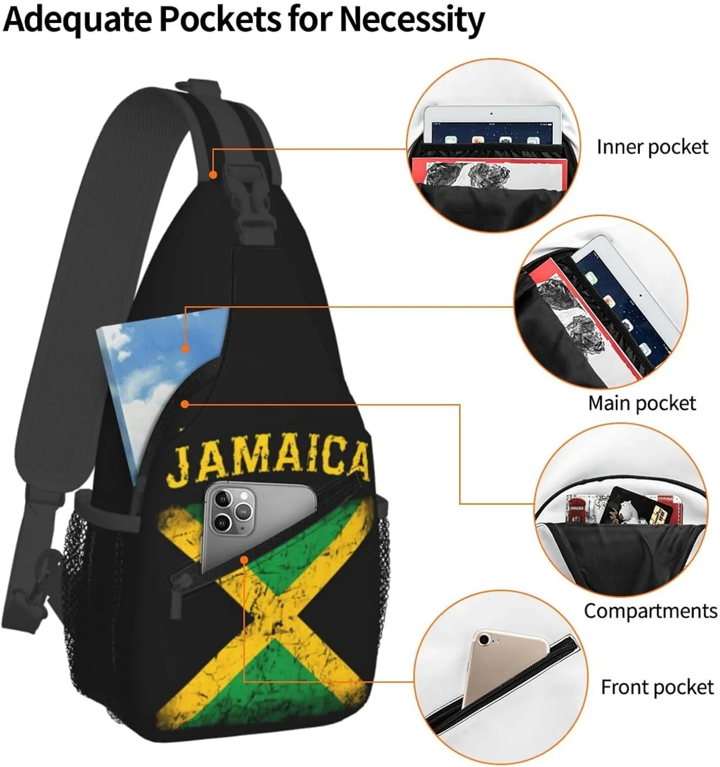 Vintage Jamaica Flag Cross Chest Bag Crossbody Bags Sling Backpack Gym Shoulder Bags Sports Fanny Pack Adjustable Travel Daypack Diagonally Casual Rucksack