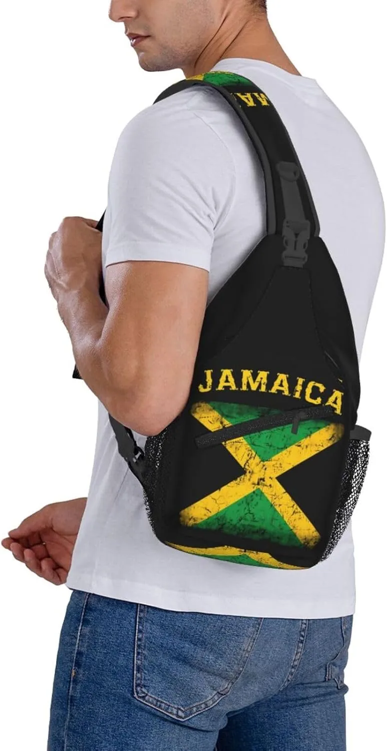 Vintage Jamaica Flag Cross Chest Bag Crossbody Bags Sling Backpack Gym Shoulder Bags Sports Fanny Pack Adjustable Travel Daypack Diagonally Casual Rucksack