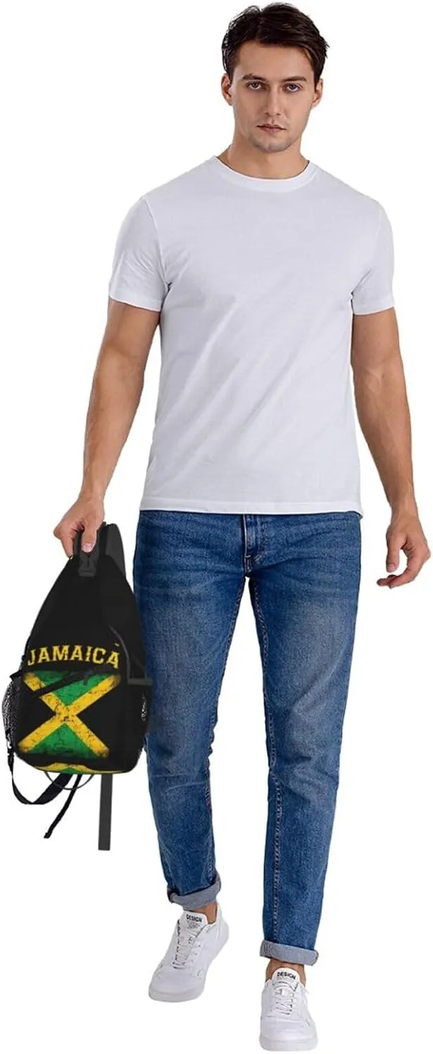 Vintage Jamaica Flag Cross Chest Bag Crossbody Bags Sling Backpack Gym Shoulder Bags Sports Fanny Pack Adjustable Travel Daypack Diagonally Casual Rucksack