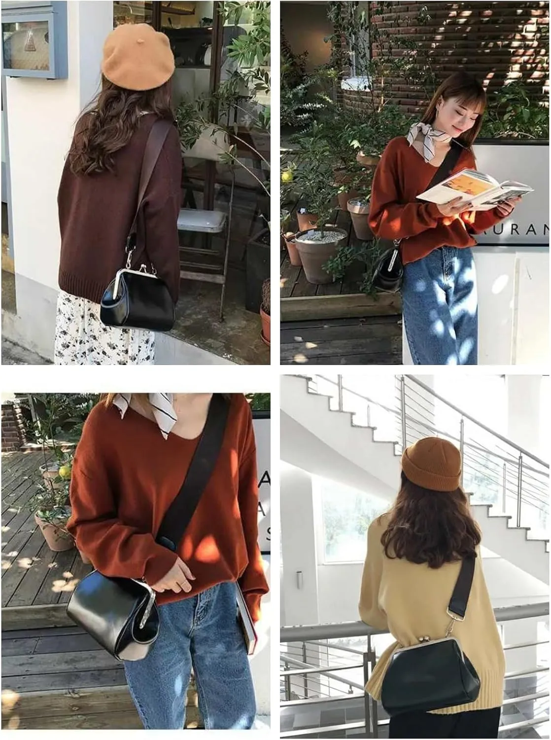 Vintage Kiss Lock Tote Women 2025 Clasp Clutch PU Leather Purse Crossbody Shoulder Bag Everyday Chic Messenger Handbag