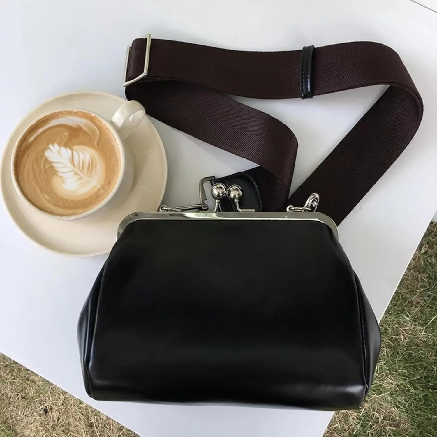 Vintage Kiss Lock Tote Women 2025 Clasp Clutch PU Leather Purse Crossbody Shoulder Bag Everyday Chic Messenger Handbag