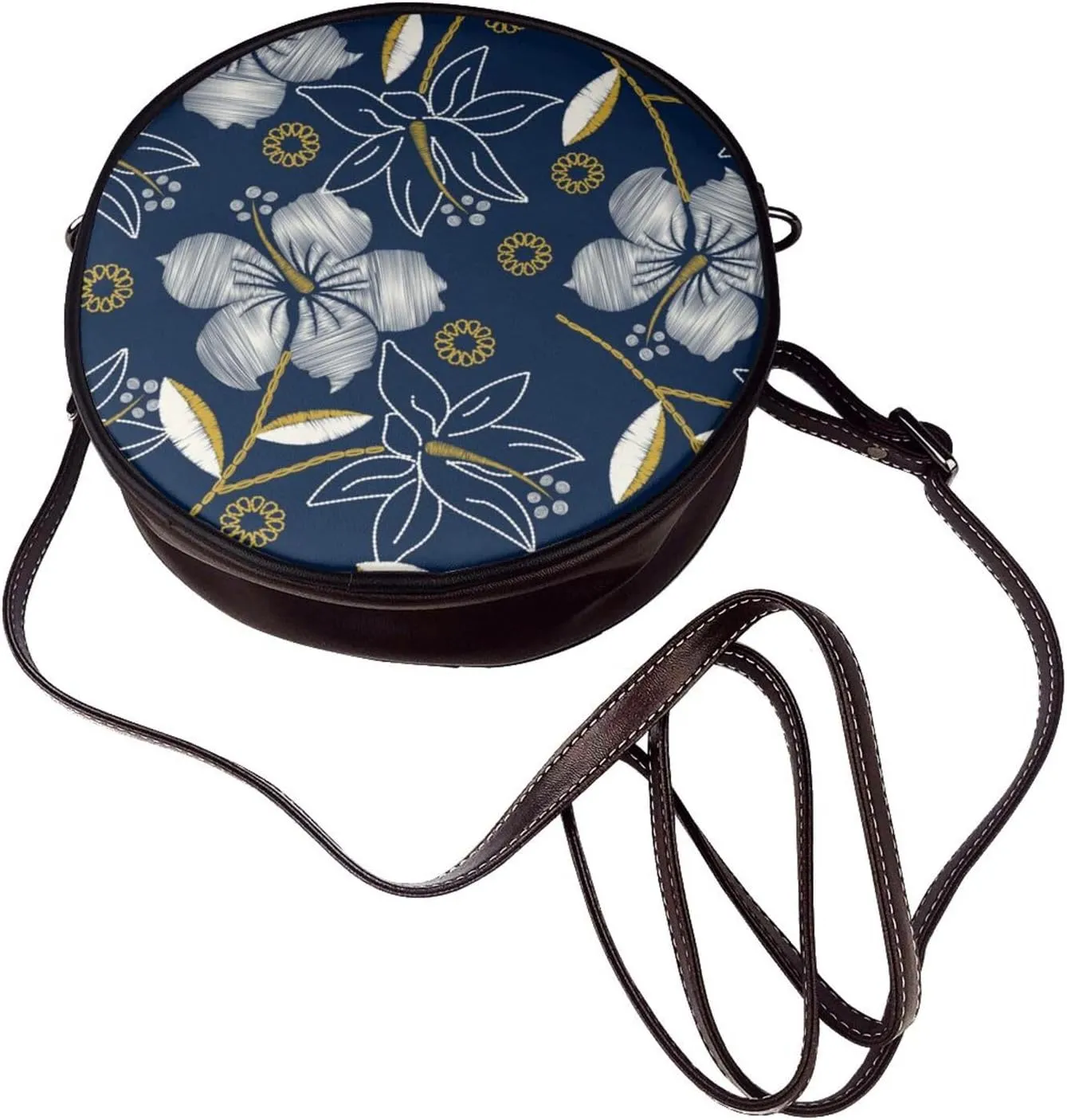 Vintage Leather Circle Shoulder Bag Purses Handbags for Women Small Round Beach Bags with Adjustable Straps