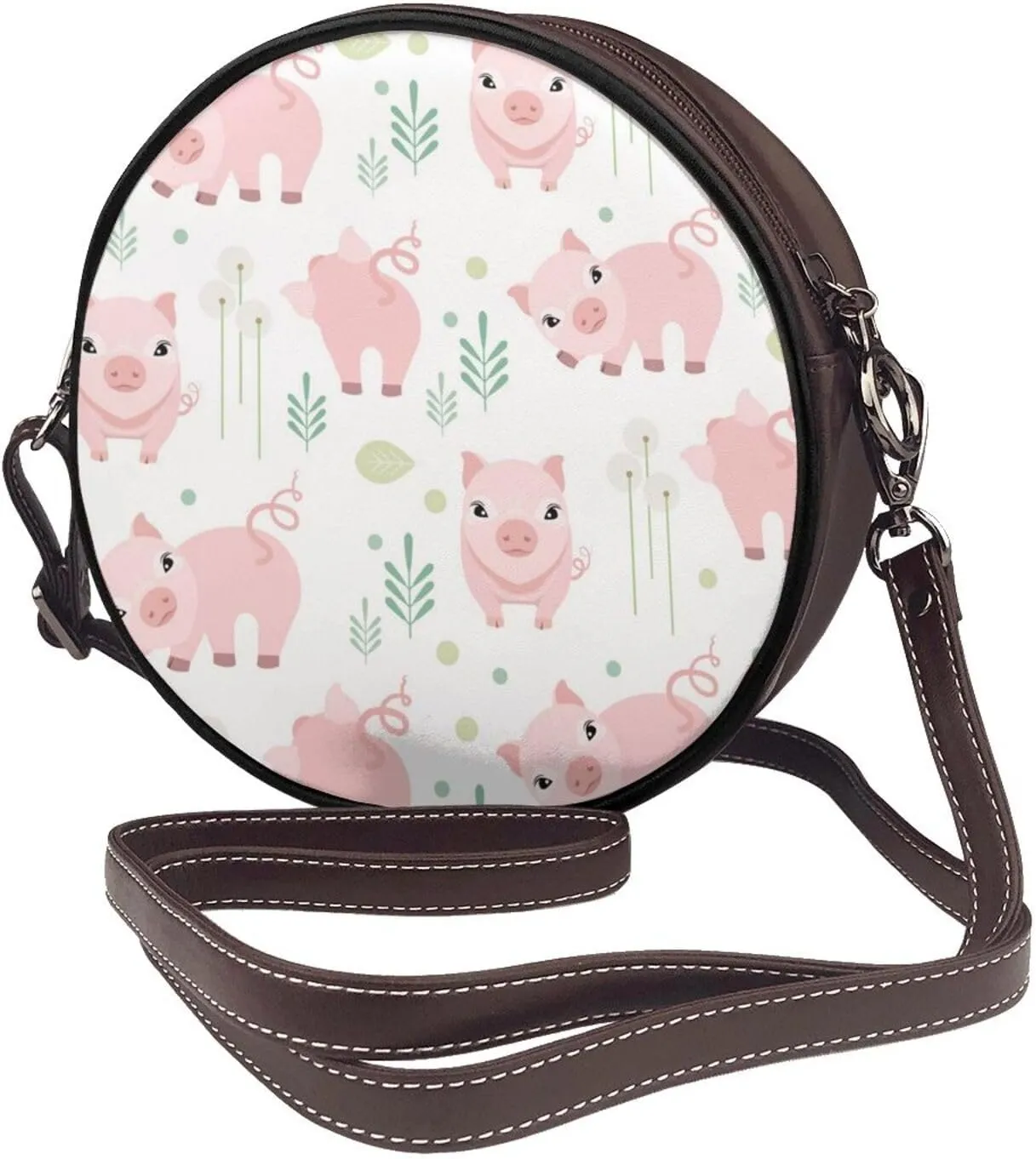 Vintage Leather Circle Shoulder Bag Purses Handbags for Women Small Round Beach Bags with Adjustable Straps