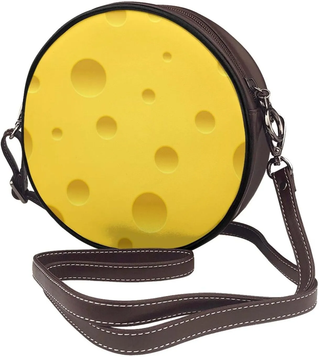 Vintage Leather Circle Shoulder Bag Purses Handbags for Women Small Round Beach Bags with Adjustable Straps