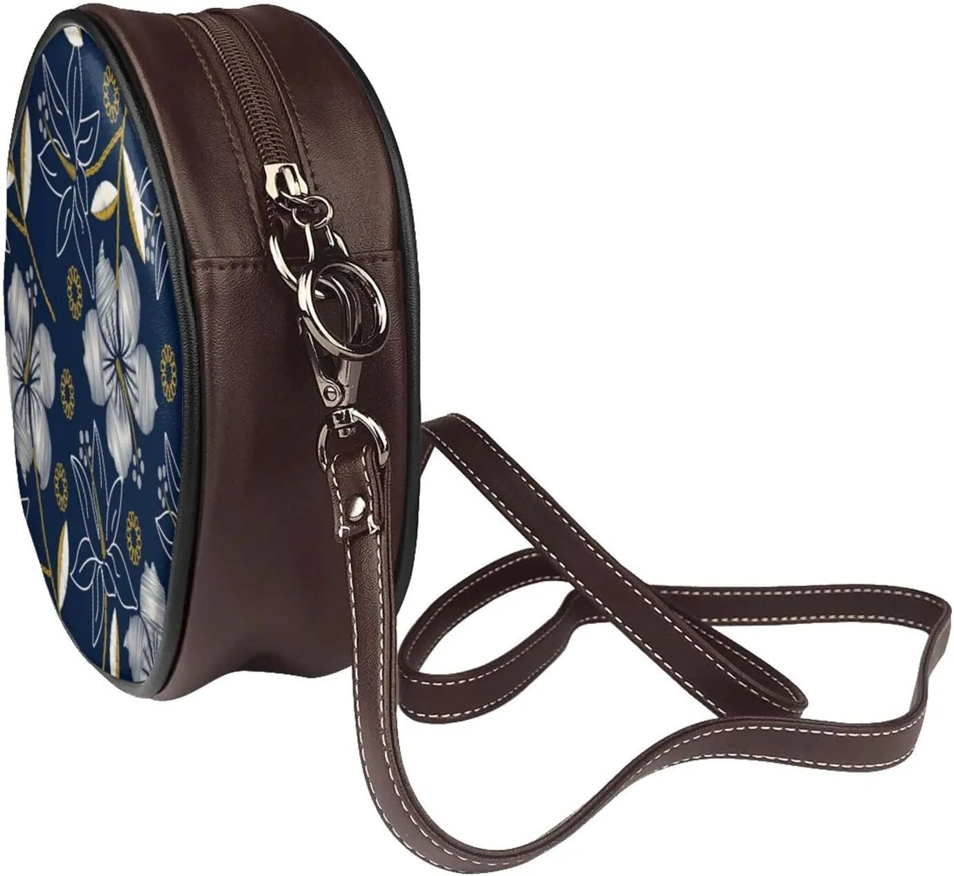Vintage Leather Circle Shoulder Bag Purses Handbags for Women Small Round Beach Bags with Adjustable Straps
