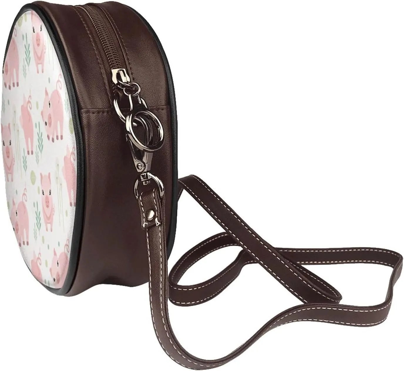 Vintage Leather Circle Shoulder Bag Purses Handbags for Women Small Round Beach Bags with Adjustable Straps