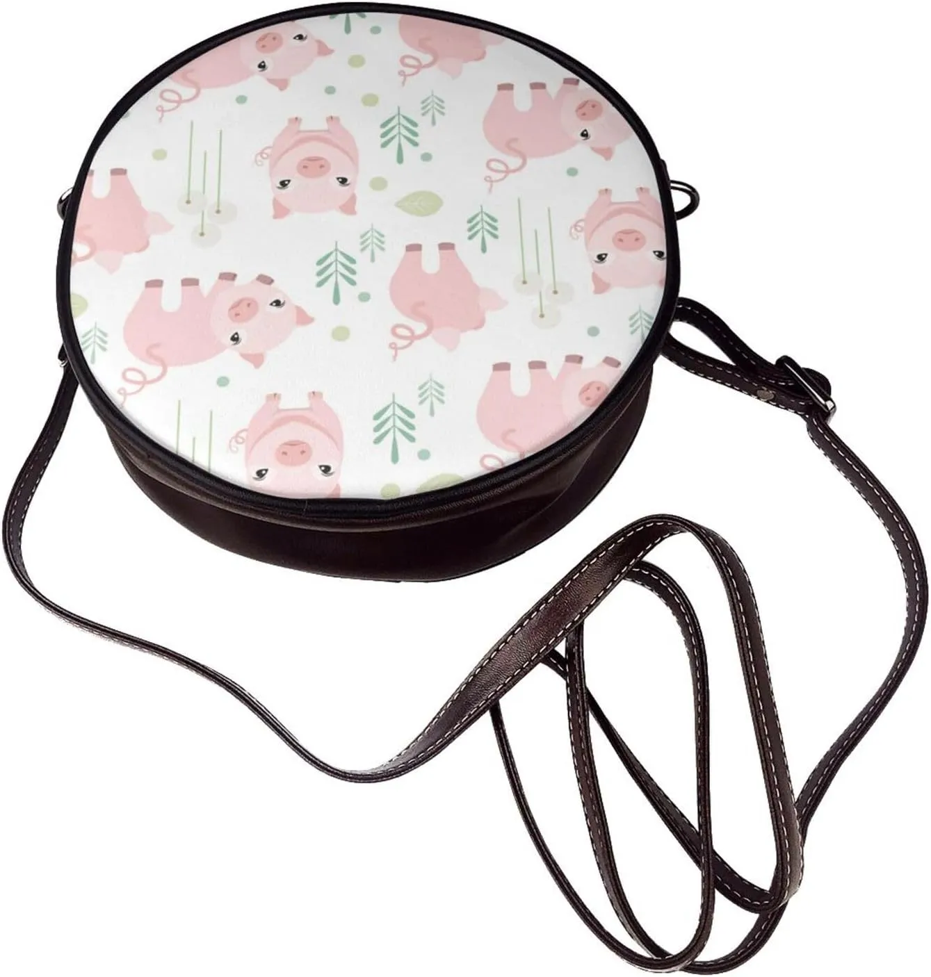 Vintage Leather Circle Shoulder Bag Purses Handbags for Women Small Round Beach Bags with Adjustable Straps