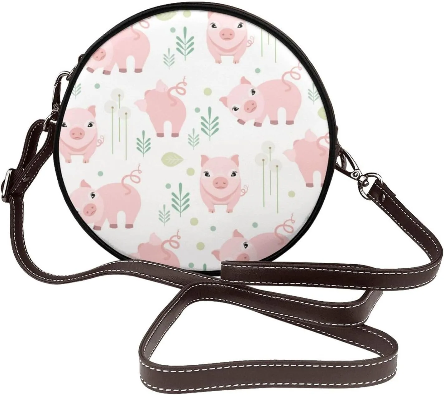 Vintage Leather Circle Shoulder Bag Purses Handbags for Women Small Round Beach Bags with Adjustable Straps