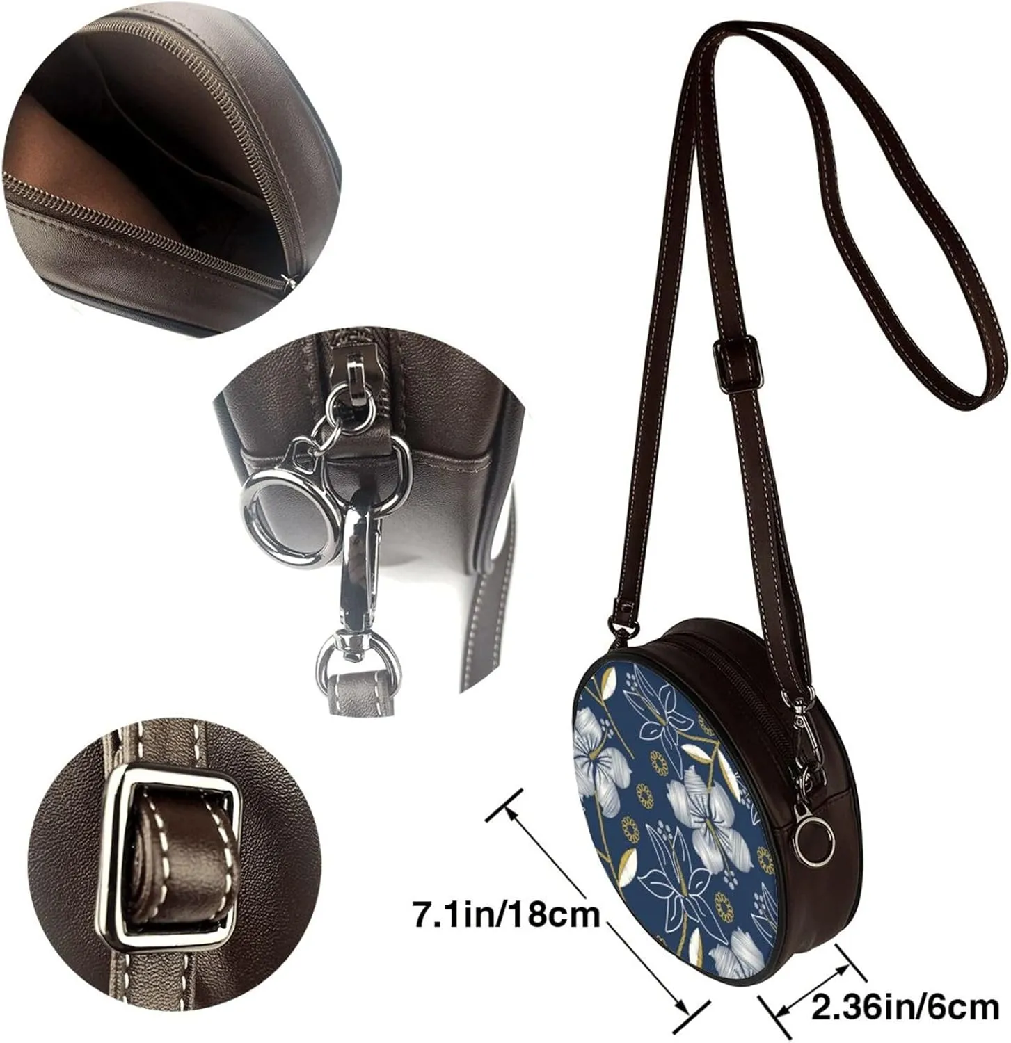 Vintage Leather Circle Shoulder Bag Purses Handbags for Women Small Round Beach Bags with Adjustable Straps