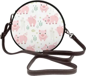 Vintage Leather Circle Shoulder Bag Purses Handbags for Women Small Round Beach Bags with Adjustable Straps