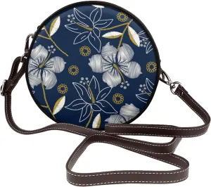 Vintage Leather Circle Shoulder Bag Purses Handbags for Women Small Round Beach Bags with Adjustable Straps