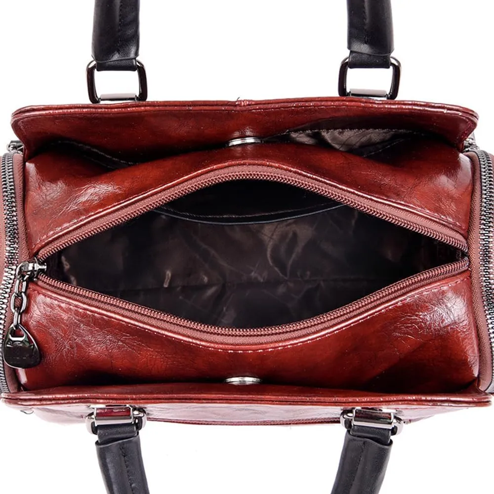 Vintage Leather Satchel Handbags for Women - Stylish Top Handle Crossbody Purse & Retro Shoulder Tote Bag (Brown)