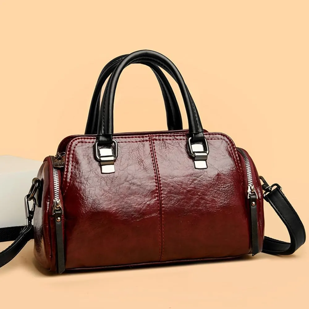Vintage Leather Satchel Handbags for Women - Stylish Top Handle Crossbody Purse & Retro Shoulder Tote Bag (Brown)