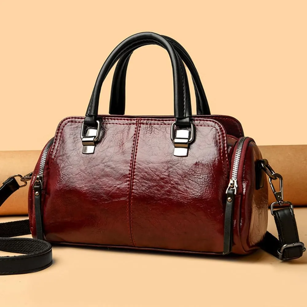 Vintage Leather Satchel Handbags for Women - Stylish Top Handle Crossbody Purse & Retro Shoulder Tote Bag (Brown)