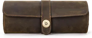 Vintage Leather Watch Case Circular Buckle Storage Box Watch Frame,