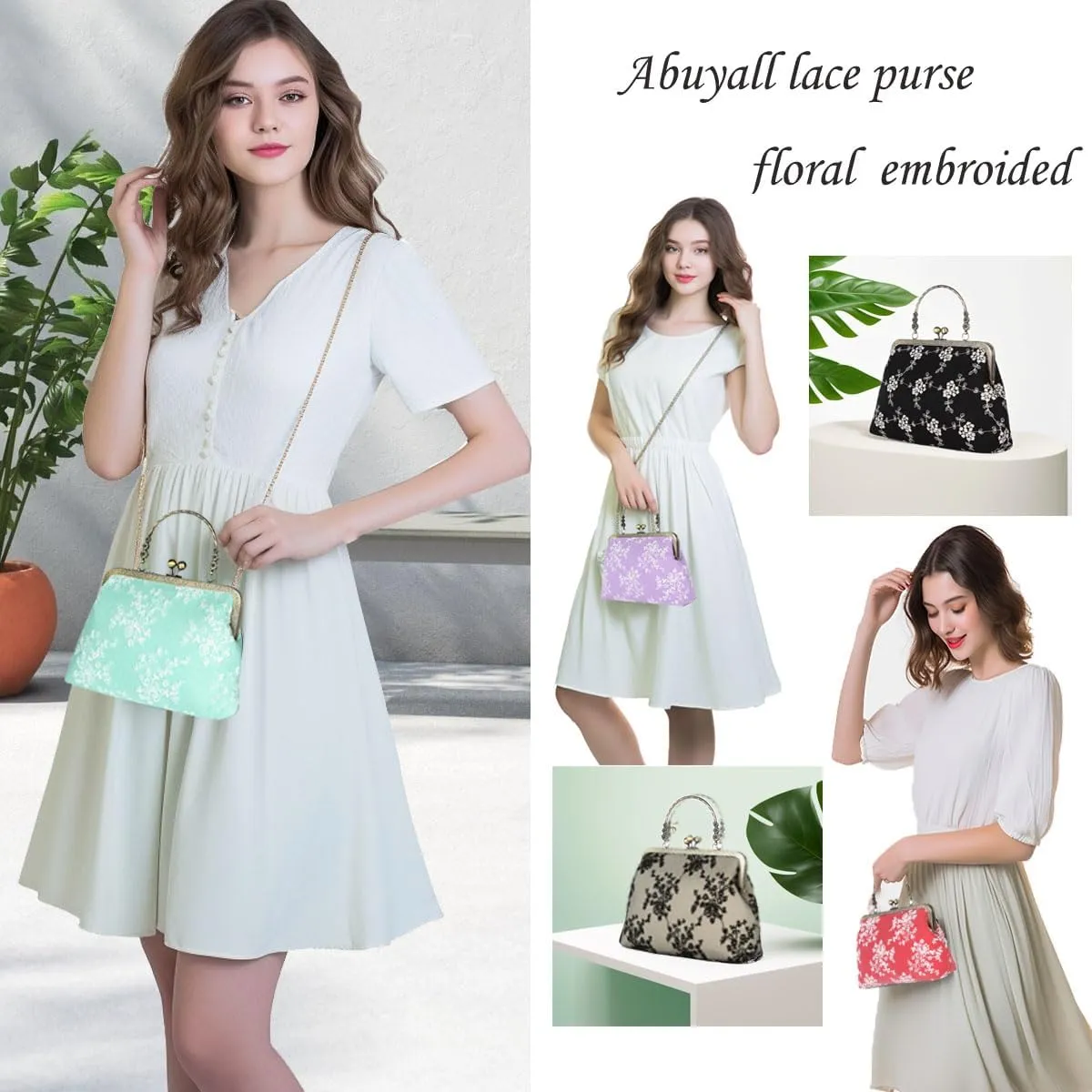 Vintage Purse Kiss Lock Purses and Handbags Floral Vacation Women Top Handle Handbag