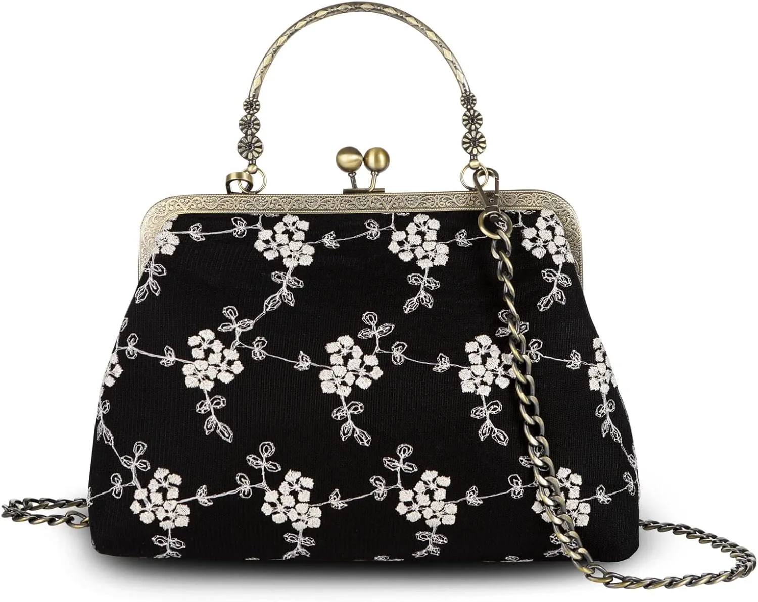 Vintage Purse Kiss Lock Purses and Handbags Floral Vacation Women Top Handle Handbag