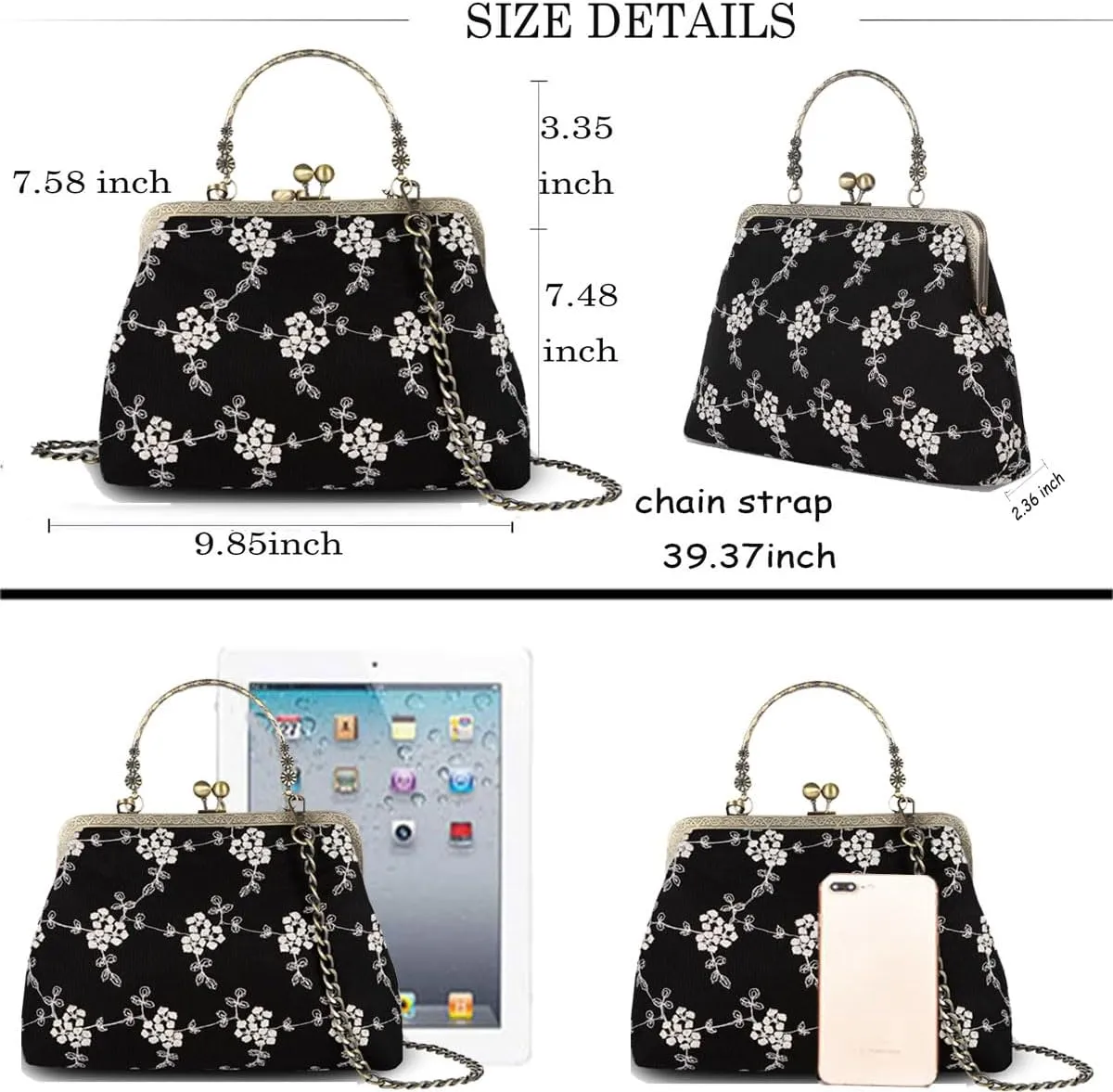 Vintage Purse Kiss Lock Purses and Handbags Floral Vacation Women Top Handle Handbag