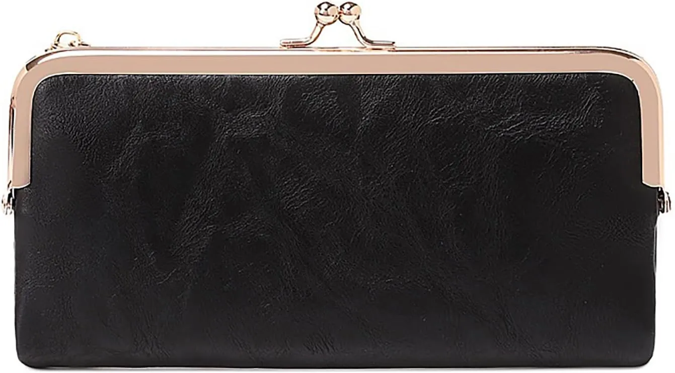 Vintage Women Long Wallets Bifold Ladies Purse Clutch with Kiss Lock and Zip Coin Pocket