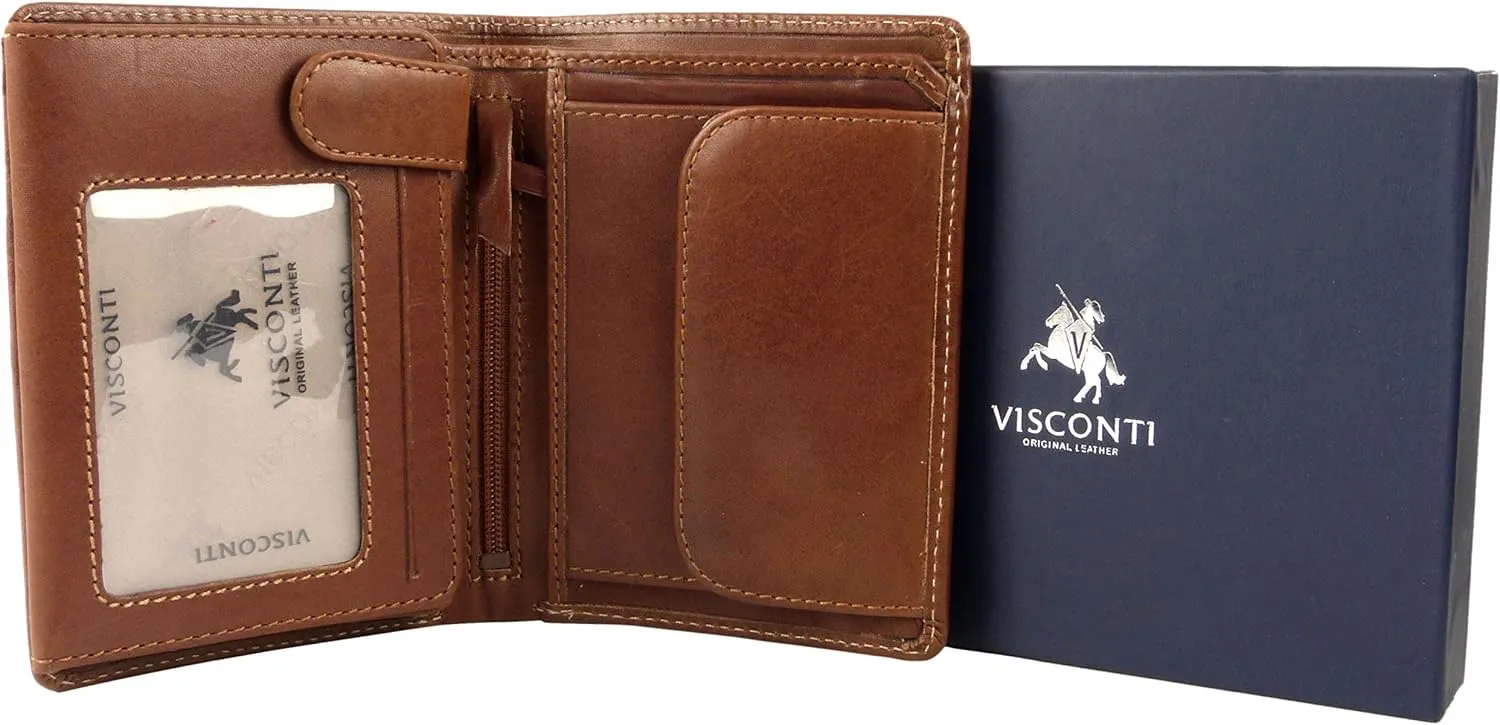 Visconti Men's Vicenza Italian Leather Wallet In Tan By Gift Boxed New Sylish