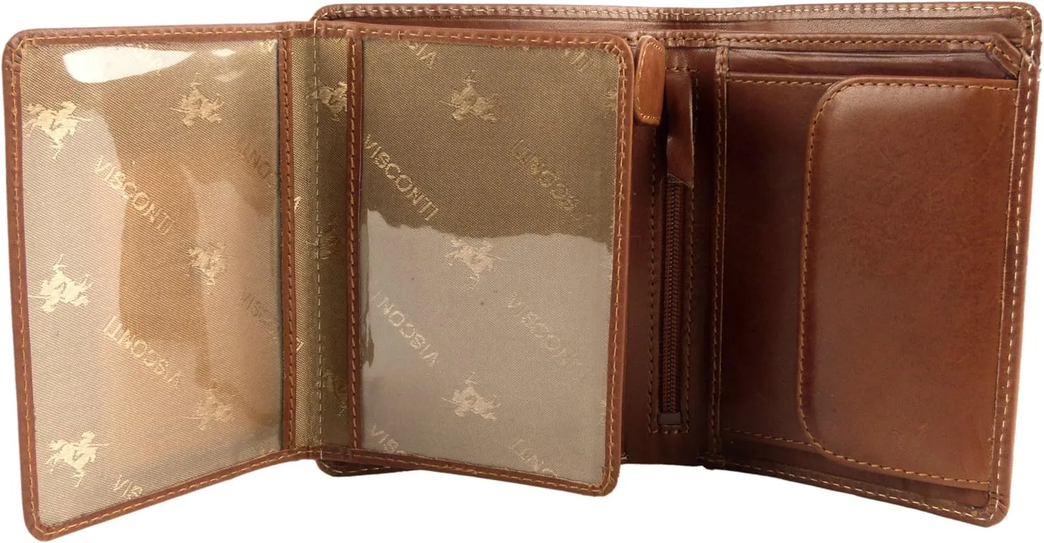 Visconti Men's Vicenza Italian Leather Wallet In Tan By Gift Boxed New Sylish