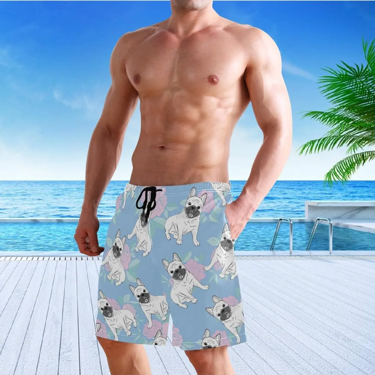 visesunny Fashion Funny Style Men's Beach Shorts Swim Trunks Quick Dry Casual Polyester Swim Shorts with Pockets S-XXL